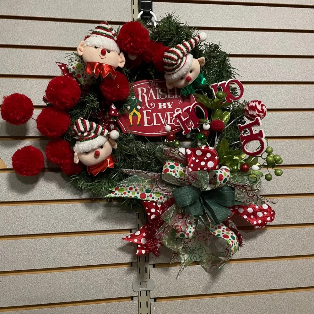 Christmas Elf Wreath Holiday Wall Door Decor Festive Holiday Home Decoration 14